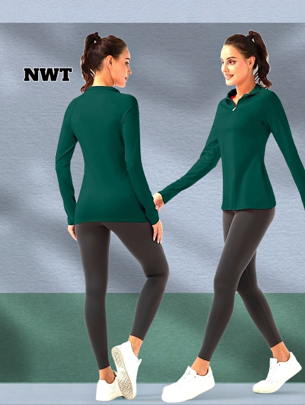 Long Sleeve UPF 50+ Sun Protection Tennis Golf Workout Tops Sport Zipper V Neck